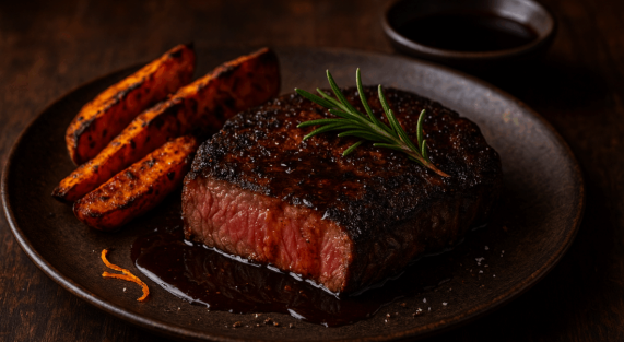 Steak with Sweet Potatoes and Glaze